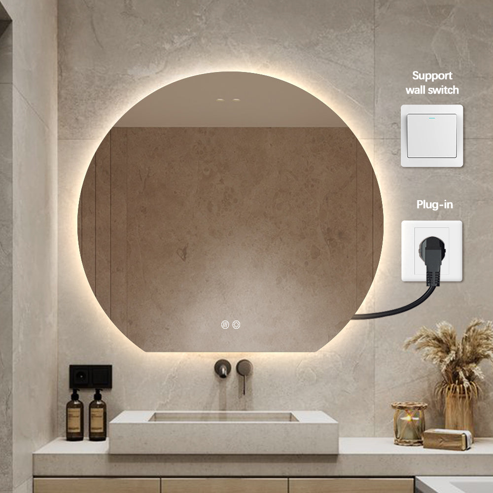 Modern Crescent Moon Wall LED Mirror 63cm x 70cm Backlit Frameless