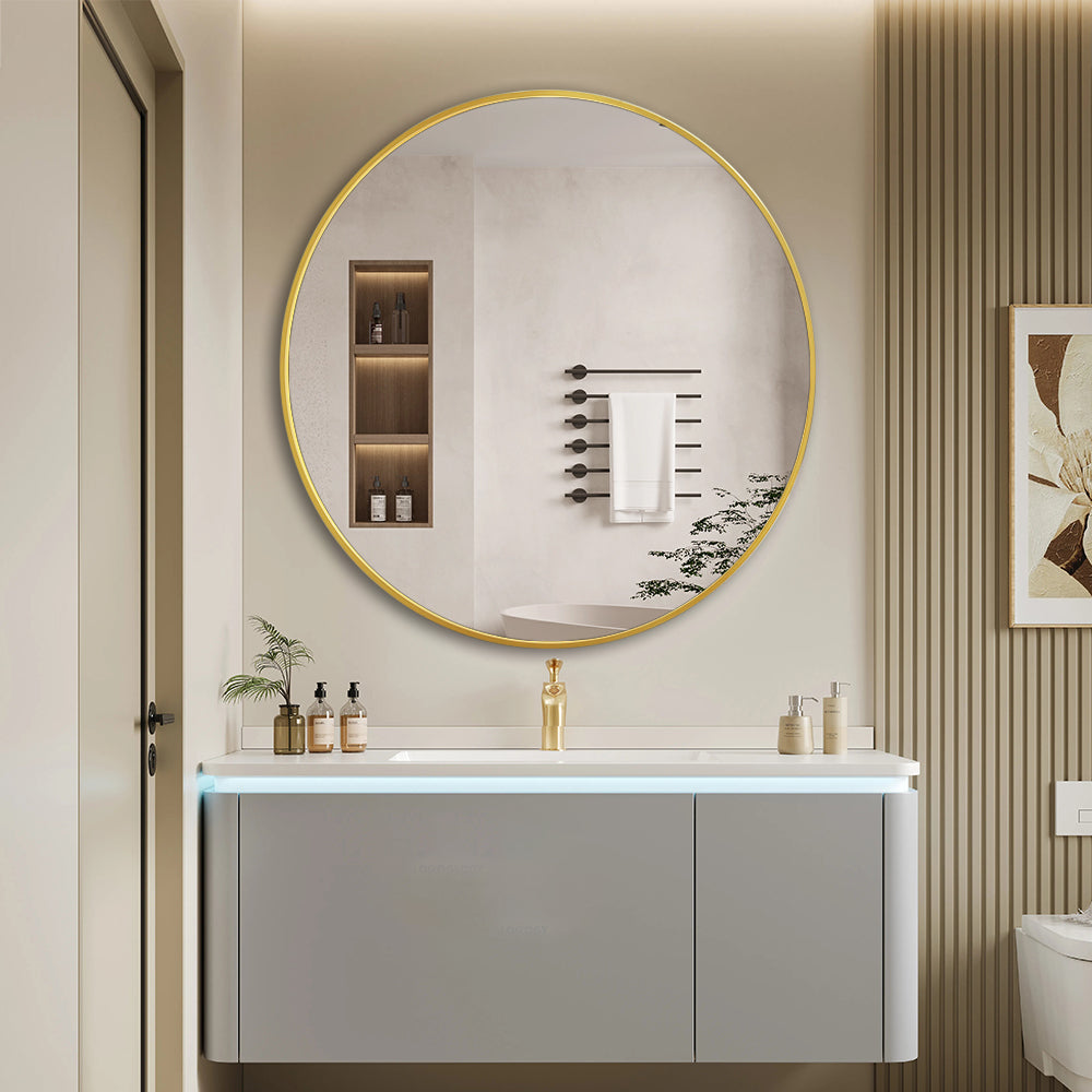 Modern Round Wall Mirror 120cm Rose Gold Aluminium Frame