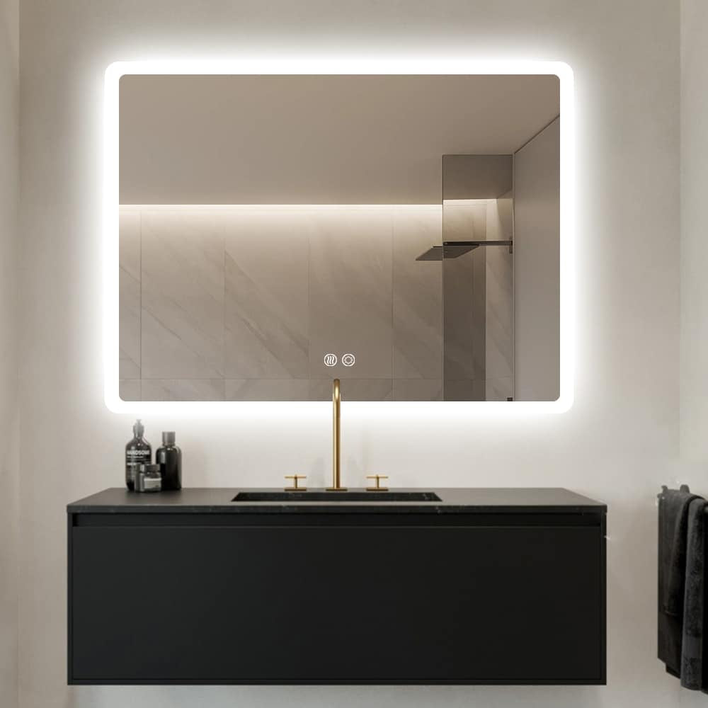 Rectangular LED Mirror 120cm  x 75cm Frameless Frosted Wall Mounted Bathroom Defogger Dimmable Touch Sensor