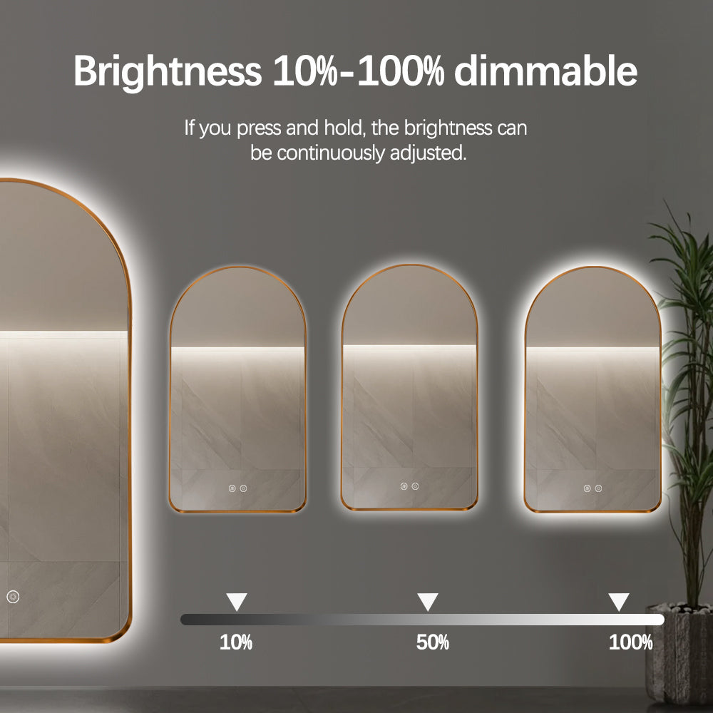 Arched LED Wall Mirror 130cm x 70cm Gold Bevel Frame Backlit Dimmable Defogger