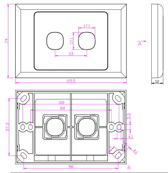 2 Gang Wall Plate for 2 Jacks - BW Jacks Only