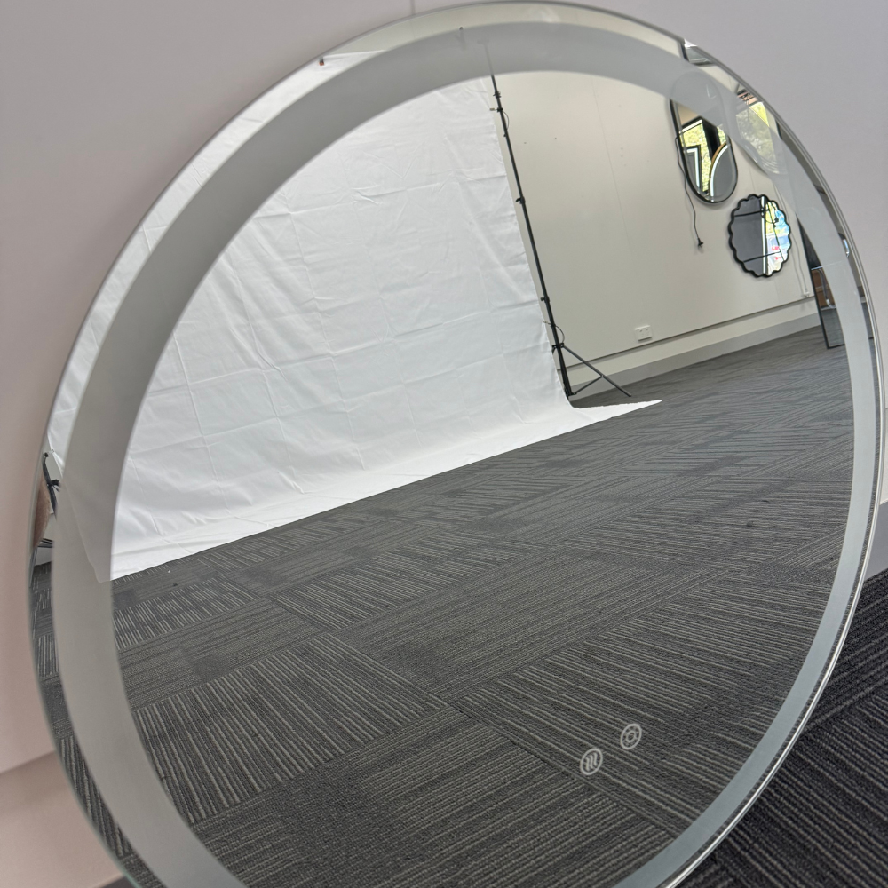 Round LED Mirror 90cm Frosted Defogger Dimmable 25mm Strip