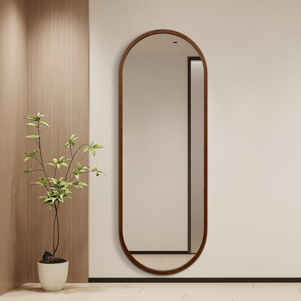 Modern Oval Walnut Wood Full Length Mirror 60cm × 168cm Decorative Wall Mounted Mirror