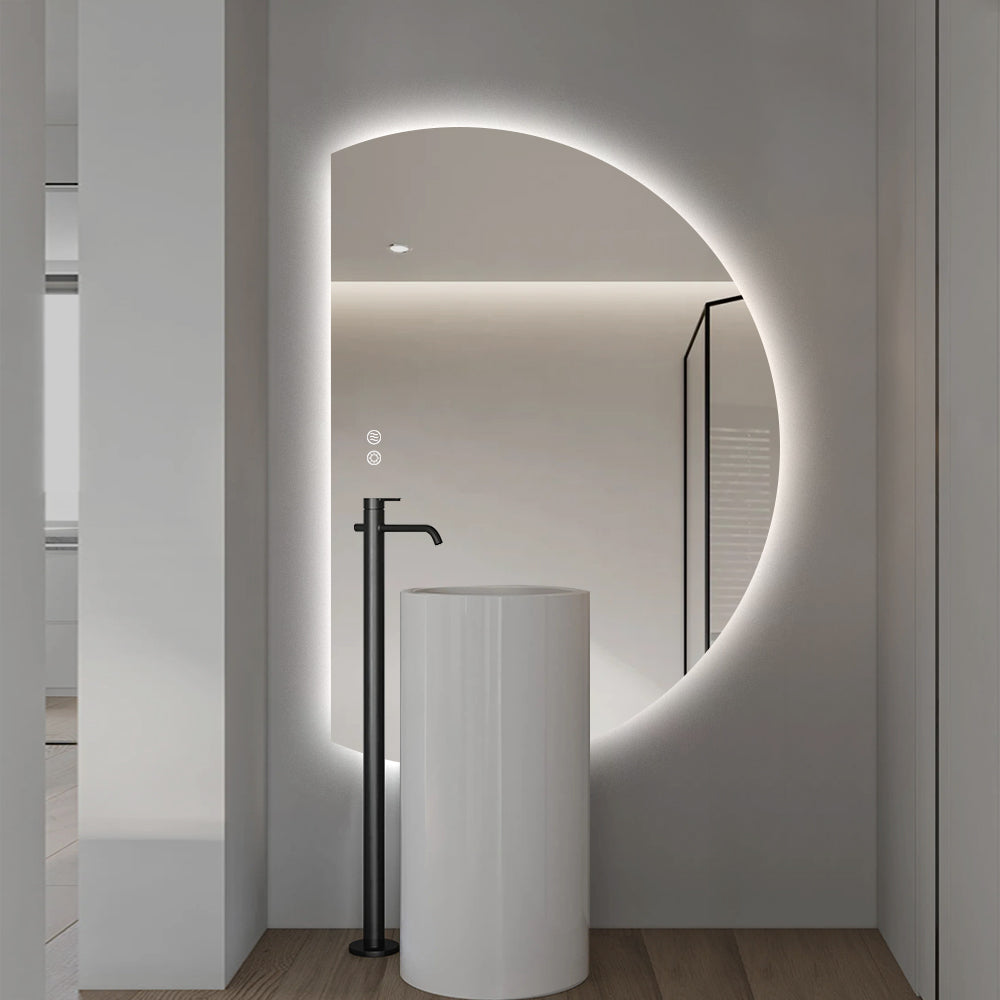 Left Cut Moon LED Mirror 91cm x 130cm Frameless Backlit Wall Mirror
