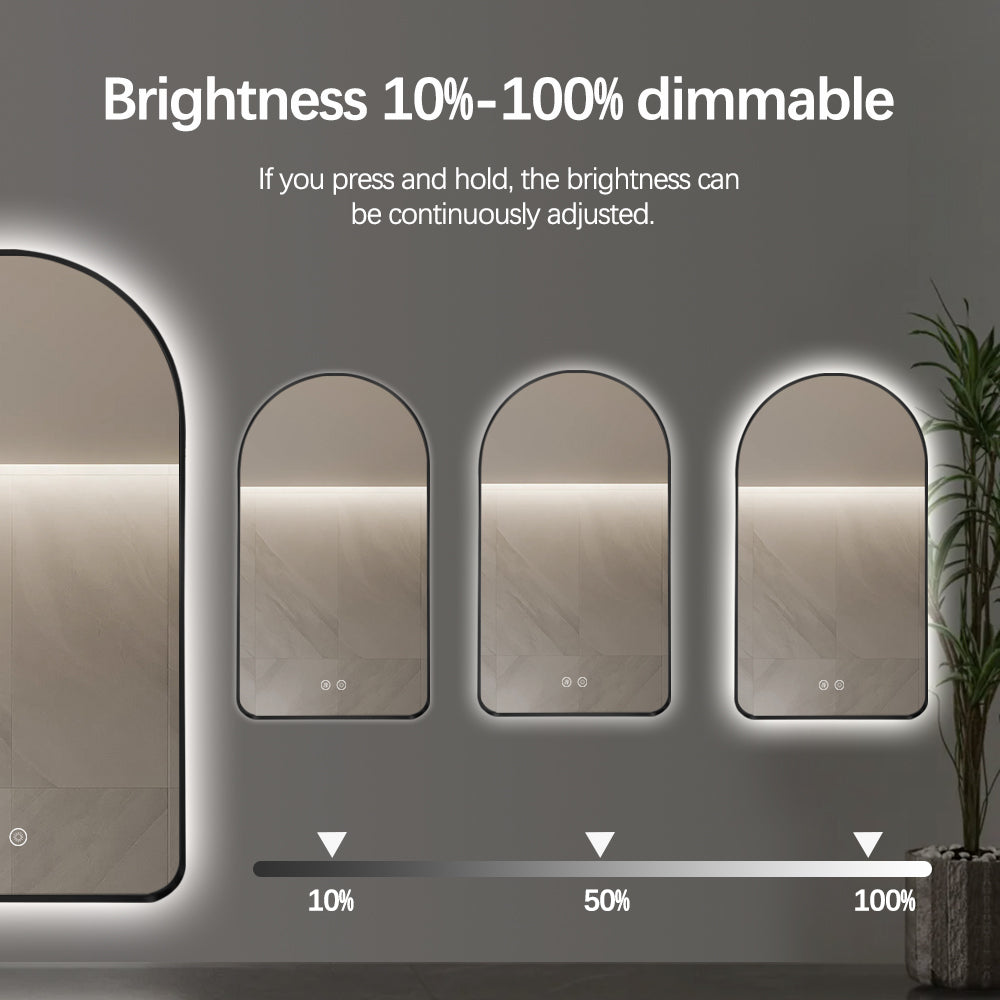 Arched LED Wall Mirror 100cm x 75cm Black Bevel Frame Backlit Dimmable Defogger