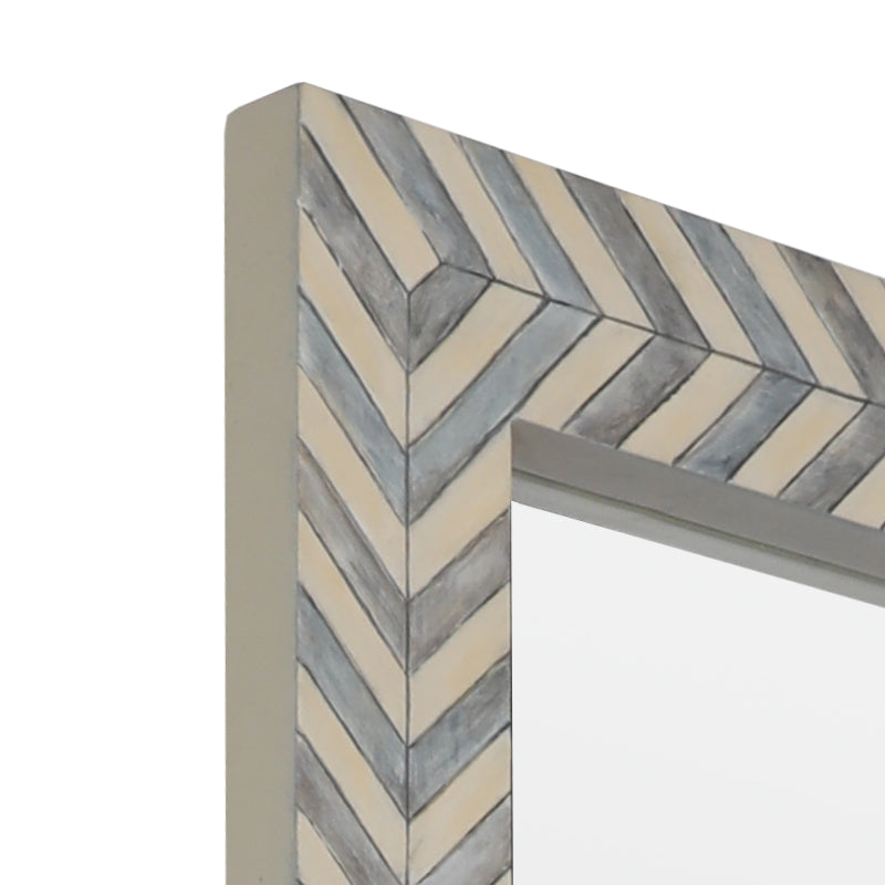 Zebra Fishbone Full Height Mirror 183cm x 76cm Brown Grey Wall Mount MDF Frame