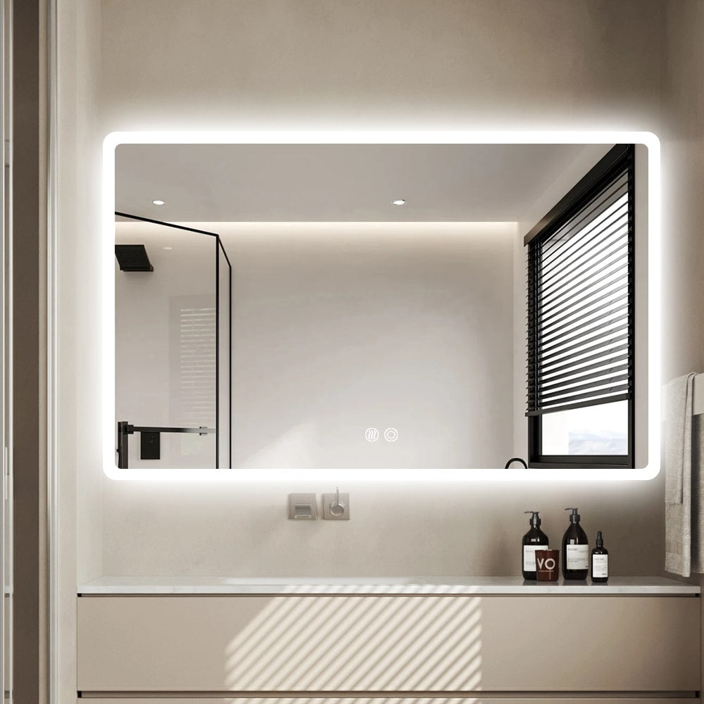 Rectangular LED Mirror 130cm  x 80cm Frameless Frosted Wall Mounted Bathroom Defogger Dimmable Touch Sensor