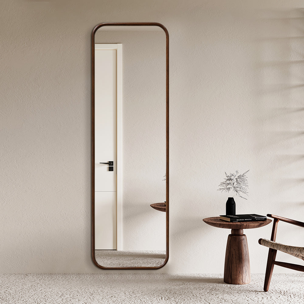 Modern Rectangular Walnut Wood Full Length Mirror 50cm × 160cm Decorative Wall Mounted Mirror