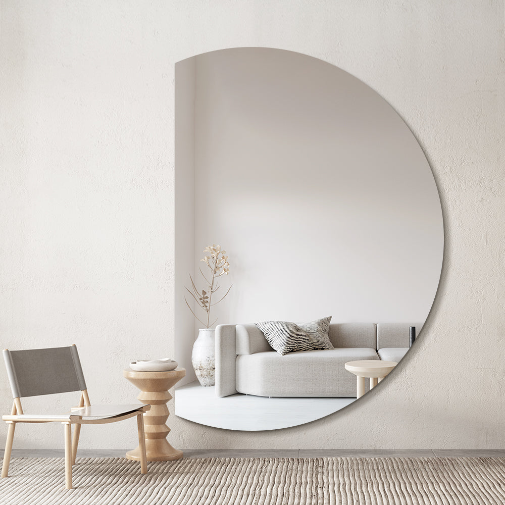 Left Cut Half Moon Wall Mirror 91cm x 130cm Frameless Decorative Mirror