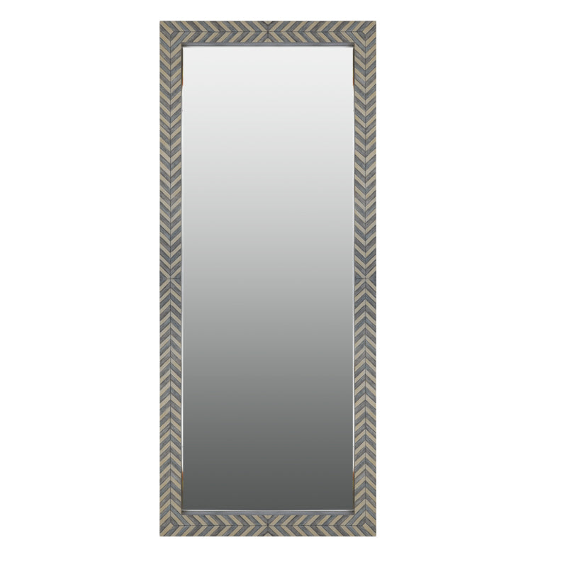 Zebra Fishbone Full Height Mirror 183cm x 76cm Brown Grey Wall Mount MDF Frame