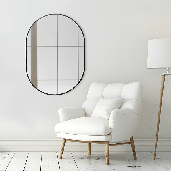 Oval Classic Wall Mirror 60cm x 80cm Black Aluminium Alloy Frame