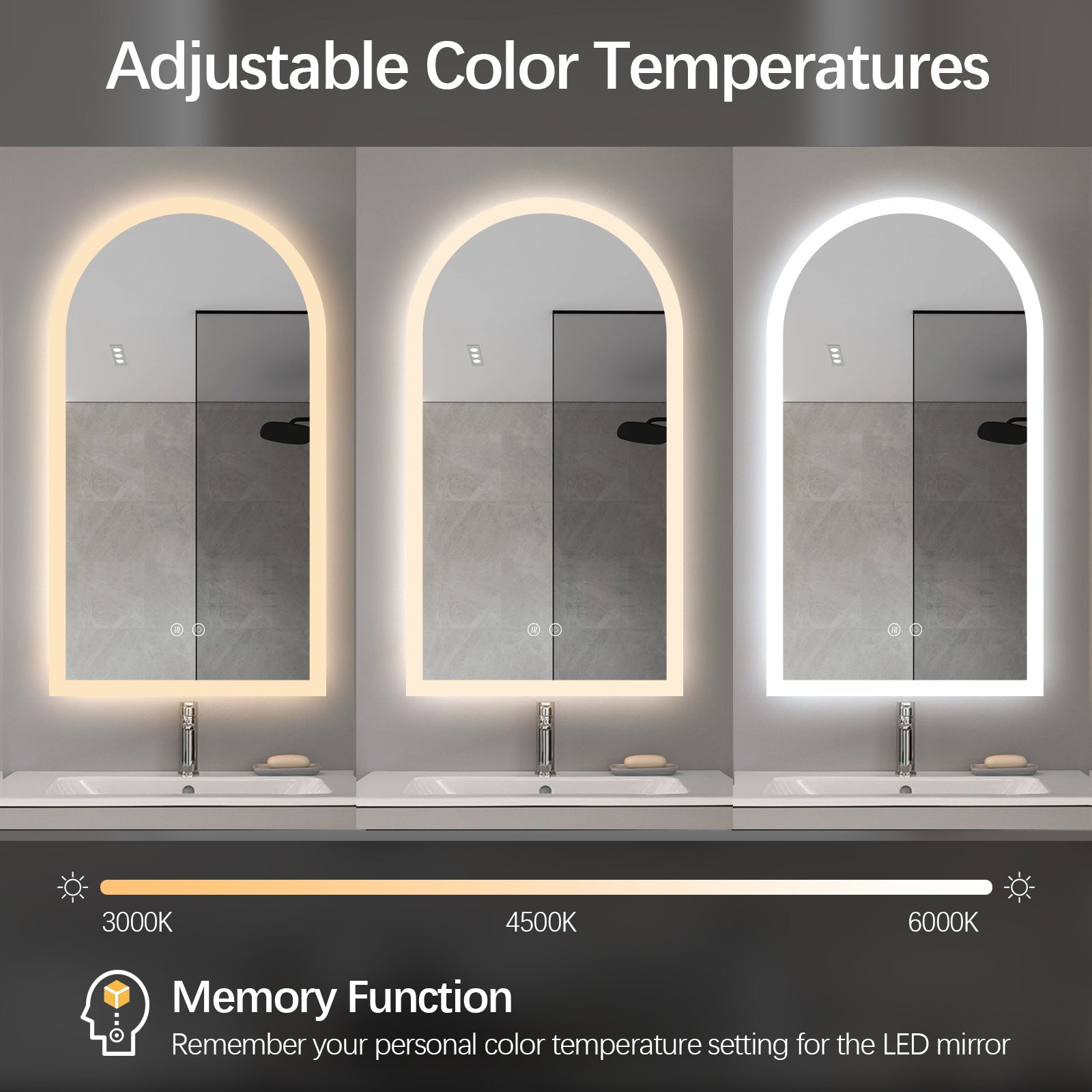 Arched LED Bathroom Mirror 100cm x 75cm Frameless Frosted Dimmable Anti Fog Defogger