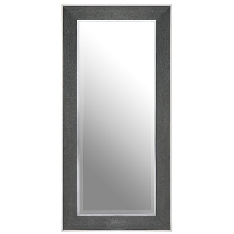 Full Length Stainless Steel Mirror with Grey Leather Frame  183cm x 89cm Wall Mounted Floor Standing