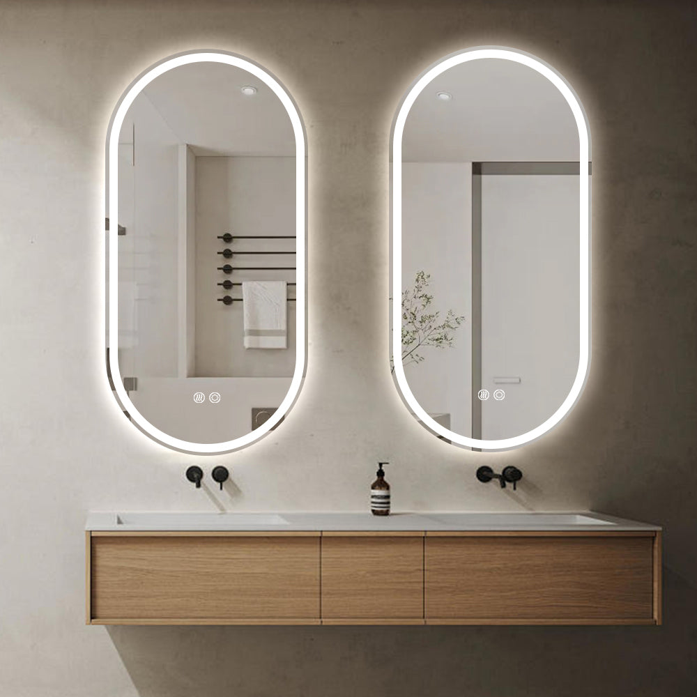 Oval LED Mirror Frameless Frosted Bathroom Mirror with Defogger & Dimmable 30mm LED Strip 100cm x 50cm