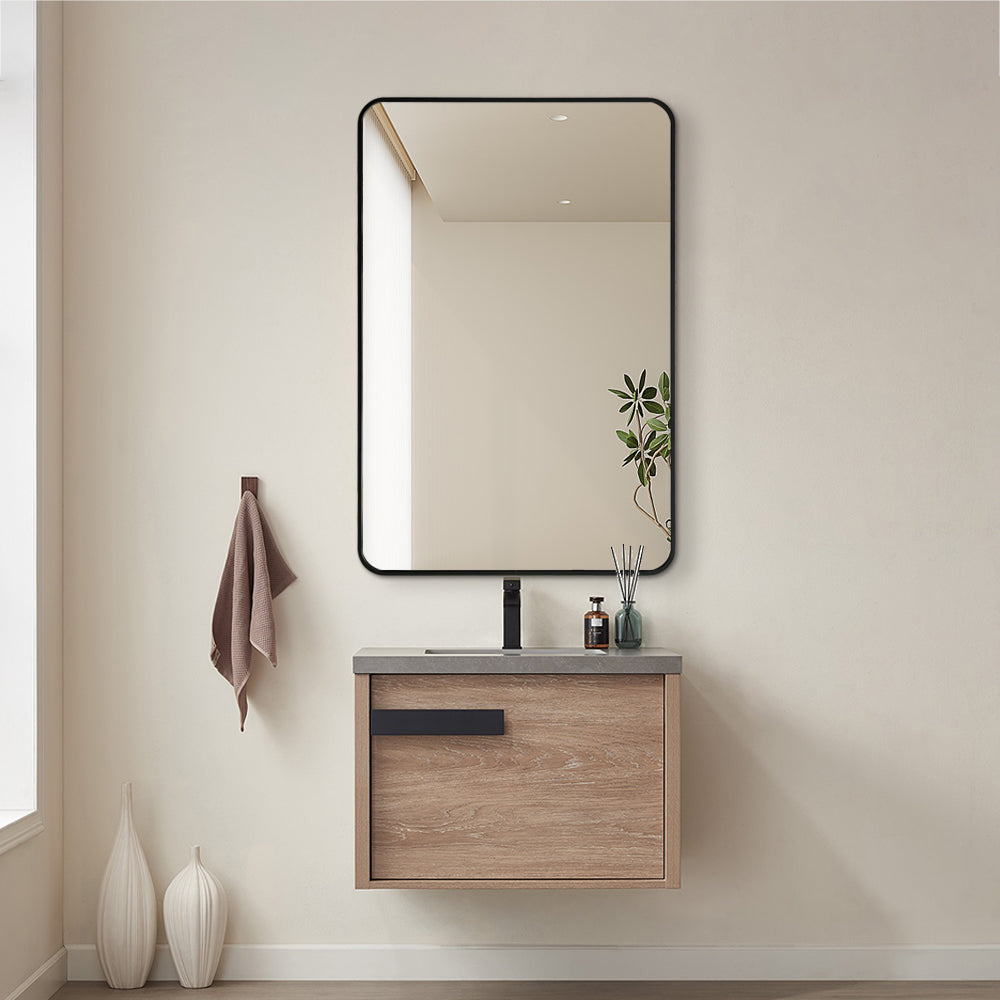 Long Rounded Modern Rectangular Wall Mirror 60cm x 90cm Black Aluminium Alloy Frame