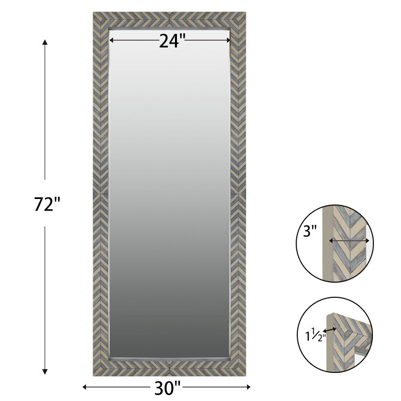 Zebra Fishbone Full Height Mirror 183cm x 76cm Brown Grey Wall Mount MDF Frame