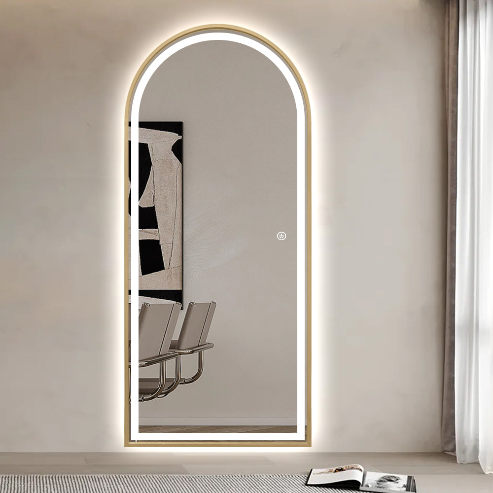Full Length Arched LED Mirror 180cm x 80cm Freestanding Wall Mounted Gold Frame Dimmable