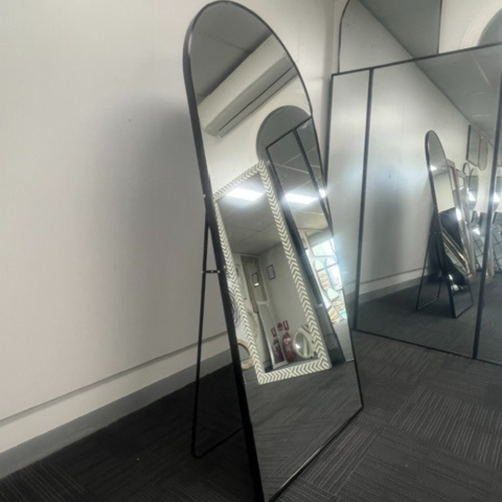 Black Arched Full Length Mirror 70cm x 170cm Minimalist Floor Mirror with Aluminium Frame