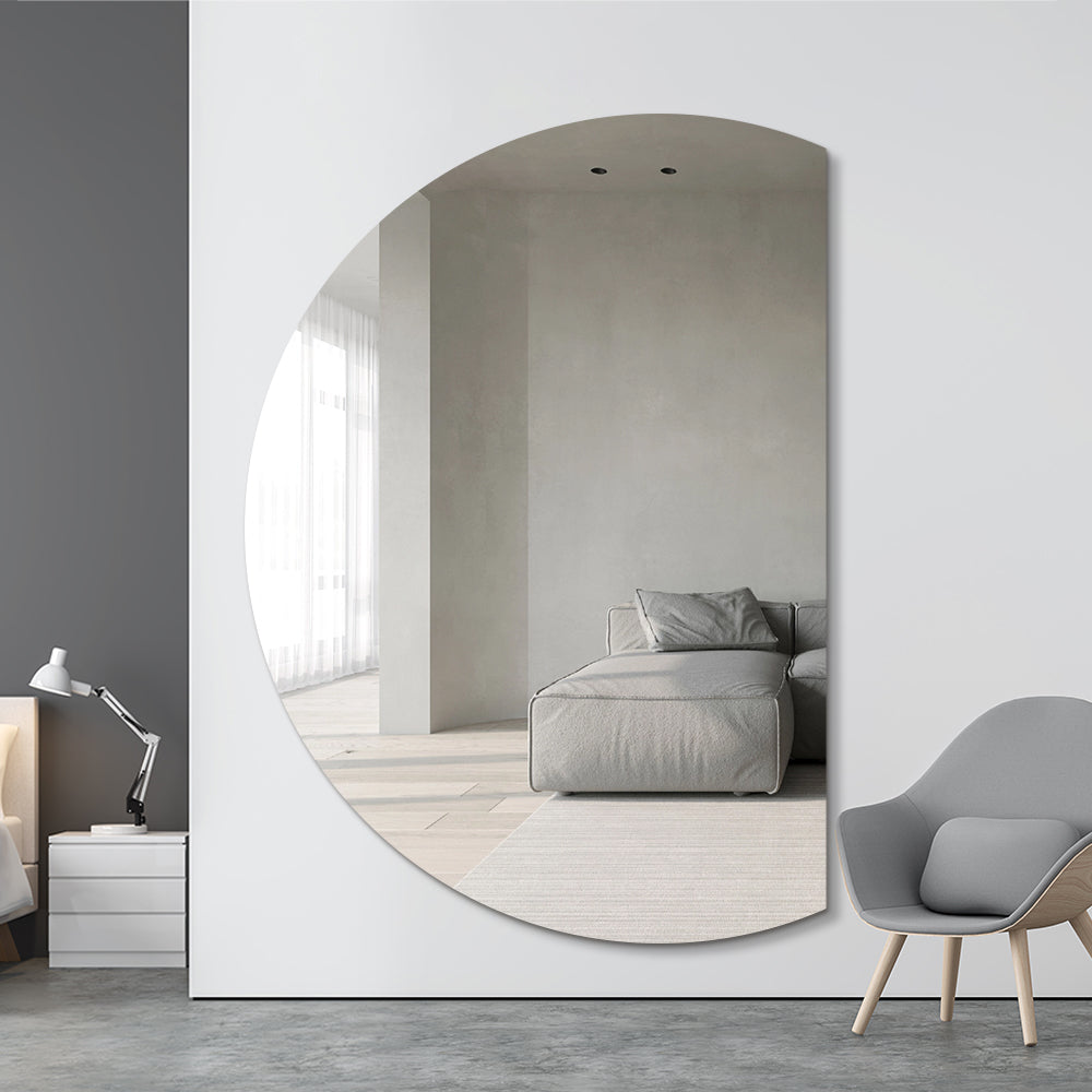 Right Cut Half Moon Wall Mirror 91cm x 130cm Frameless Decorative Mirror