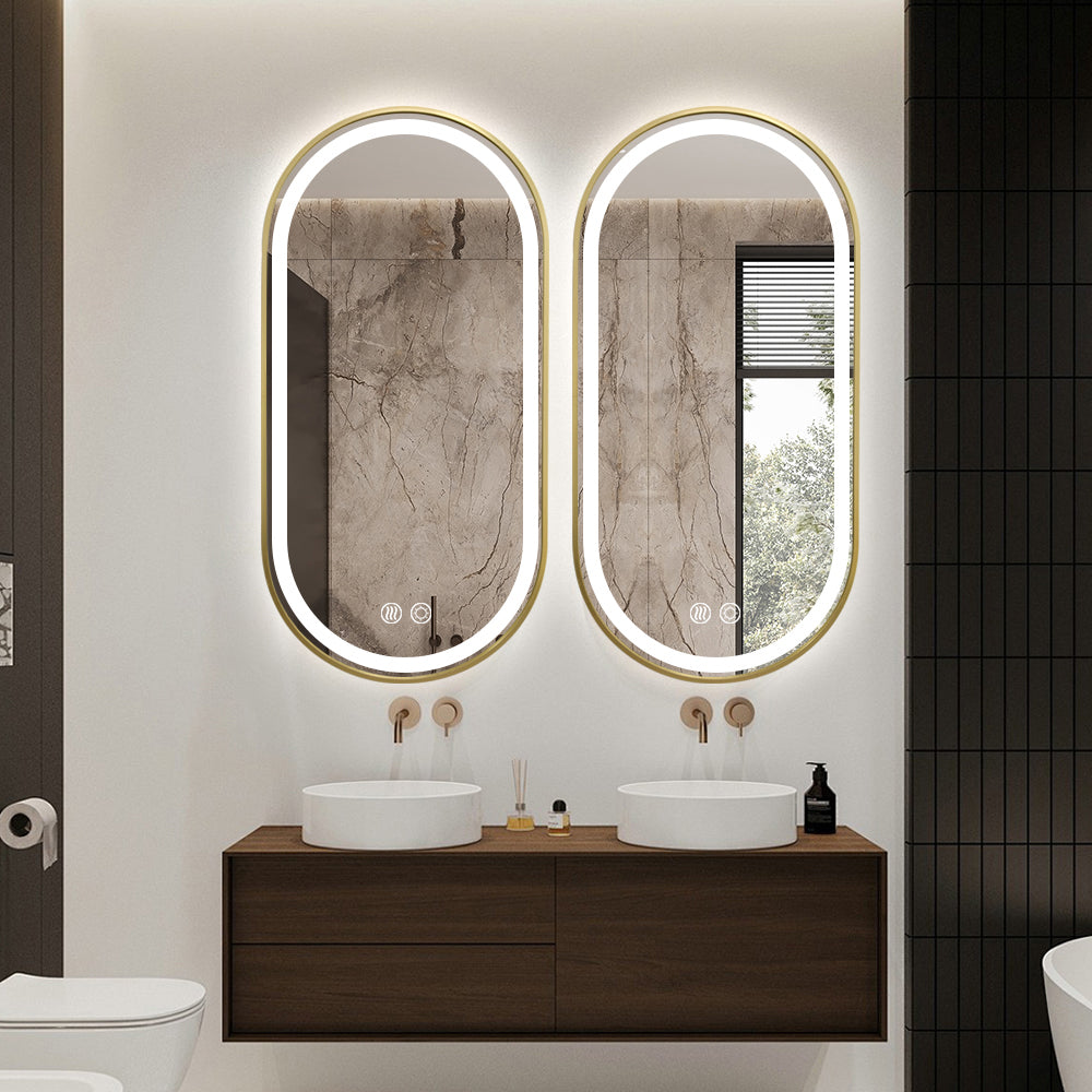 Gold Oval LED Bathroom 130cm x 70cm Frosted Edge Defogger Dimmable Wall Mirror