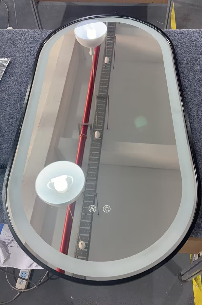 Black Oval LED Bathroom 130cm x 70cm Frosted Edge Defogger Dimmable Vanity Wall Mirror