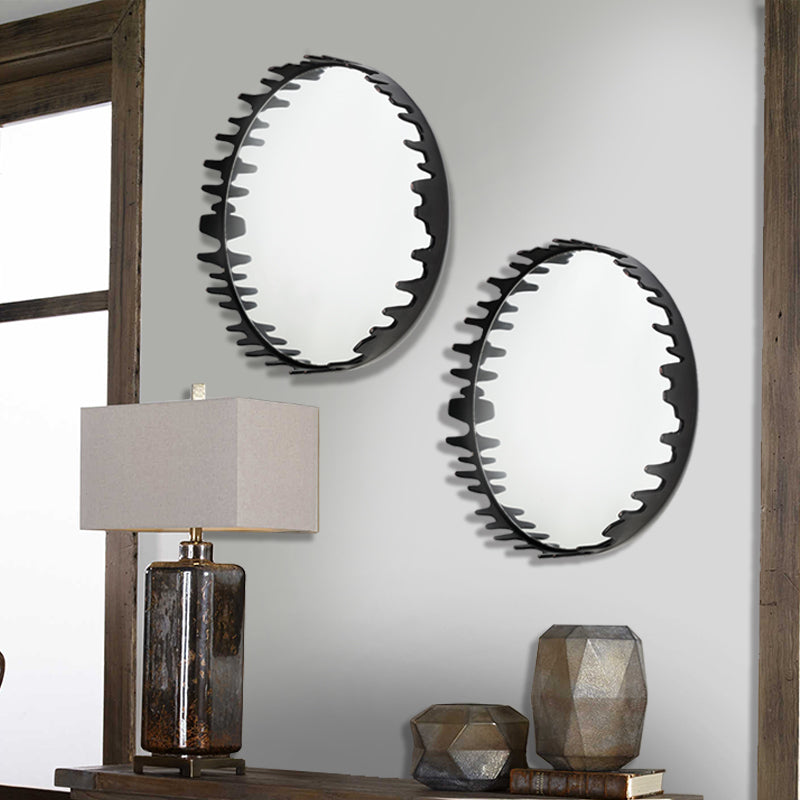 Black Round Wall Mirror 46cm Amaz Ultra Decorative Iron Frame for Modern Interiors