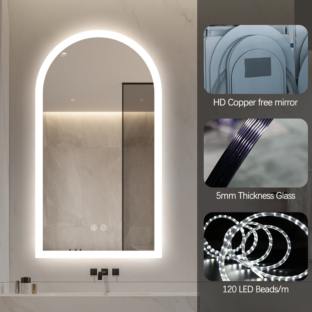 Arched LED Bathroom Mirror 130cm x 70cm Frameless Frosted Dimmable Anti Fog Defogger