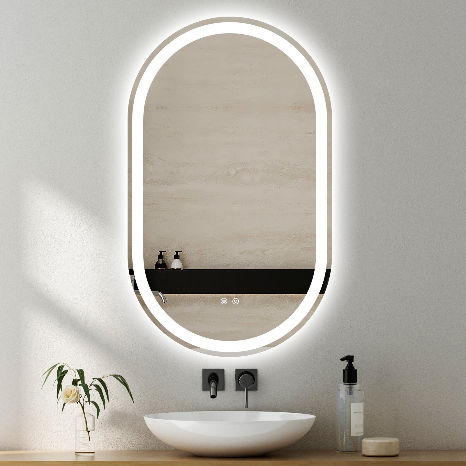 Oval LED Mirror Frameless Frosted Bathroom Mirror with Defogger & Dimmable 30mm LED Strip 130cm x 70cm
