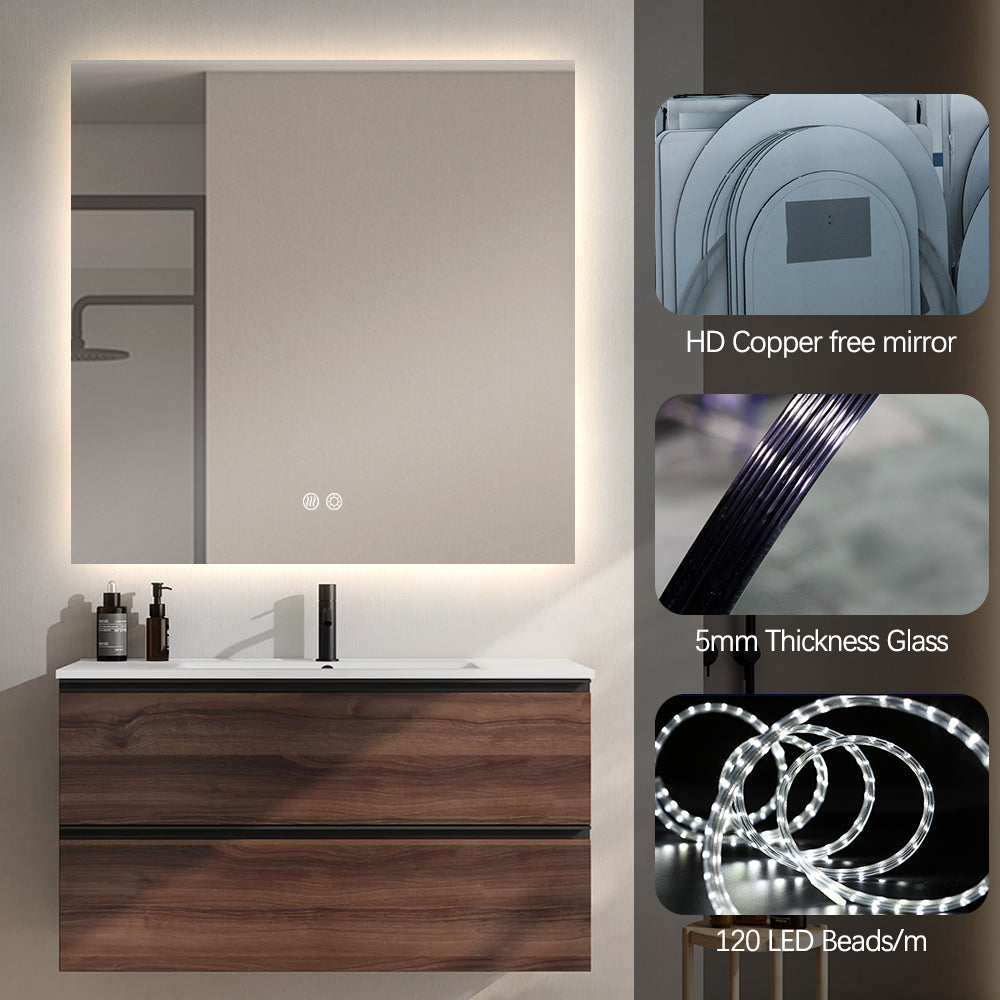 Square LED Bathroom Mirror 80cm x 80cm Frameless Backlit Straight Corner Dimmable