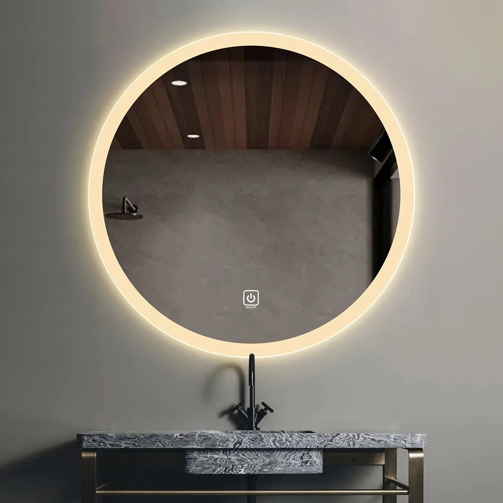 Round LED Mirror 60cm Frosted Defogger Dimmable 30mm Strip