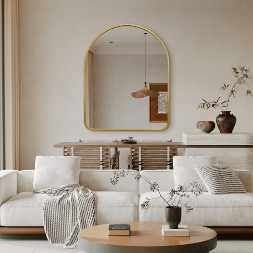 Arched Wall Mirror 80cm x 100cm Gold Aluminium Frame Modern Decorative - Image 2
