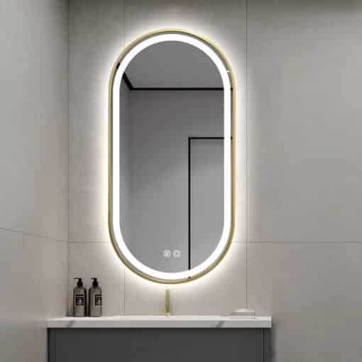 Oval LED Mirror 100cm x 50cm Gold Framed Frosted Defogger Dimmable - Image 5