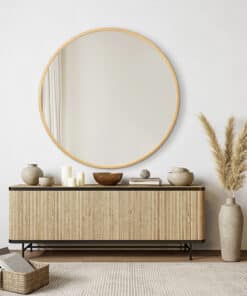 Round Solid Wood Wall Mirror 100cm Log Colour Frame Decorative  Living Room Accent