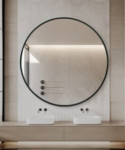 Modern Round Wall Mirror 120cm Black Aluminium Frame