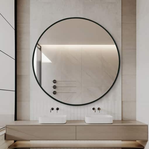 Modern Round Wall Mirror 120cm Black Aluminium Frame