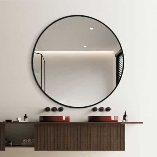 Modern Round Wall Mirror 120cm Black Aluminium Frame - Image 9