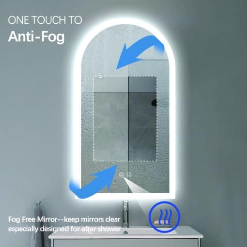 Arched LED Bathroom Mirror 100cm x 75cm Frameless Frosted Dimmable Anti Fog Defogger - Image 4
