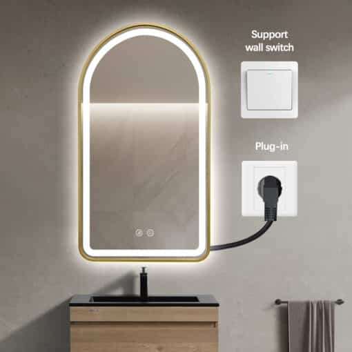 Arched LED Gold Frame Wall Mirror 100cm x 75cm Frosted Defogger Dimmable Vanity - Image 3