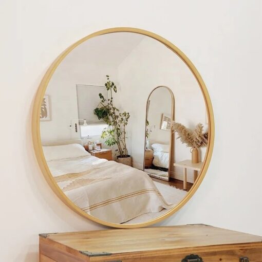 Round Solid Wood Wall Mirror 100cm Log Colour Frame Decorative  Living Room Accent - Image 3