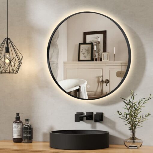Round LED Mirror 90cm Black Framed Backlit Defogger Dimmable - Image 3