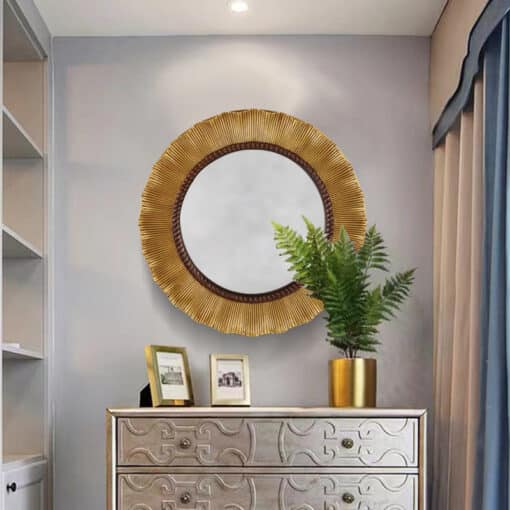 Round Cleopatra Sunburst Mirror 65cm Gold - Image 4