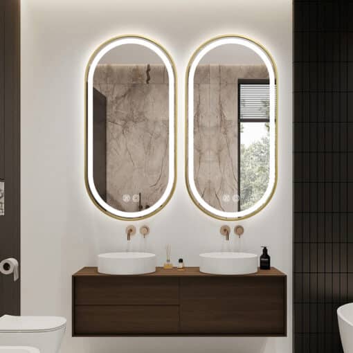 Oval LED Mirror 100cm x 50cm Gold Framed Frosted Defogger Dimmable - Image 6
