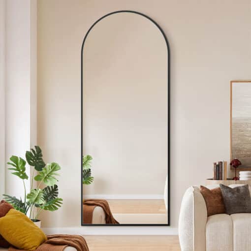 Black Arched Full Length Mirror 70cm x 170cm Minimalist Floor Mirror with Aluminium Frame - Image 2