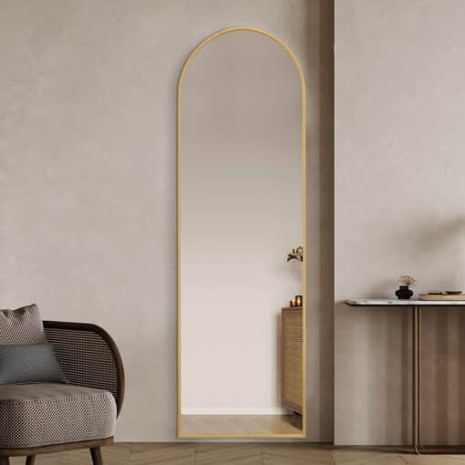 Rose Gold Arched Full Length Mirror 50cm x 160cm Minimalist Floor Mirror with Aluminium Frame - Image 5