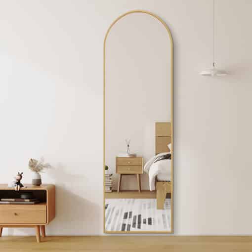 Rose Gold Arched Full Length Mirror 50cm x 160cm Minimalist Floor Mirror with Aluminium Frame - Image 4