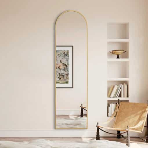 Rose Gold Arched Full Length Mirror 40cm x 150cm Minimalist Floor Mirror with Aluminium Frame - Image 4