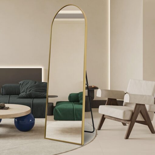 Rose Gold Arched Full Length Mirror 40cm x 150cm Minimalist Floor Mirror with Aluminium Frame - Image 3