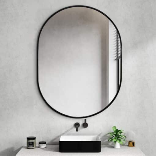 Oval Classic Wall Mirror 60cm x 80cm Black Aluminium Alloy Frame - Image 4