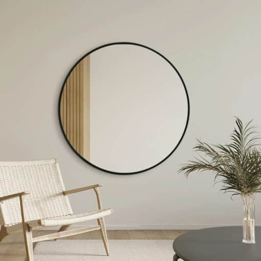 Black Framed Classic Round 80cm Decorative Wall Mirror for Living Rooms Bedrooms Bathrooms