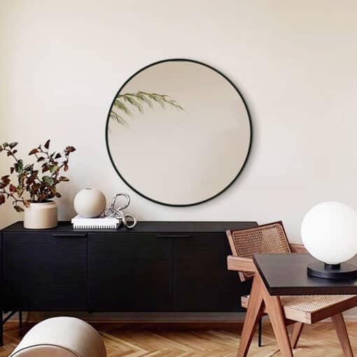 Black Framed Classic Round 60cm Decorative Wall Mirror for Living Rooms Bedrooms Bathrooms